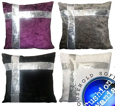 Crush Velvet SEQUIN Lace Cushions Covers Or Filled Scatter Cushions 17X17  • £5.99