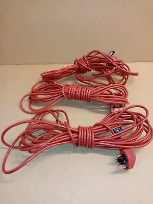 3 X Lawnmower Power Cord Wire Cable 8 Meter Red Fitted 3 Pin Plug  * Used * • £19.99