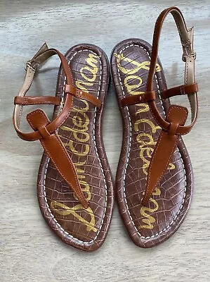 New Sam Edelman Gigi Suede Leather T Strap Flat Thong Sandal Shoes Kona Brown 6 • $22