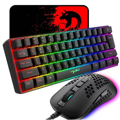 60% Wired Gaming Keyboard And Mouse Combo 61 Keys RGB Backlit Mechanical Feel • $38.29