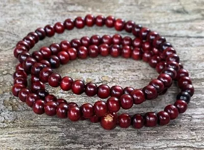 108 Red Sandalwood Beads Mala Meditation Prayer Necklace Bracelet • $12.95