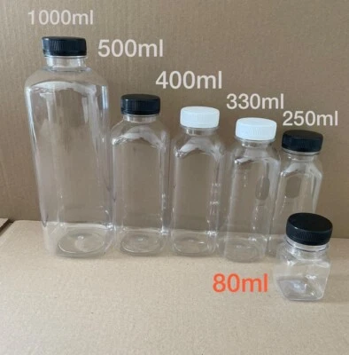 £142.95 • Buy 80ml 250ml 330ml 400ml 500ml Square Plastic Fruit Juice / Smoothie Bottle + Caps