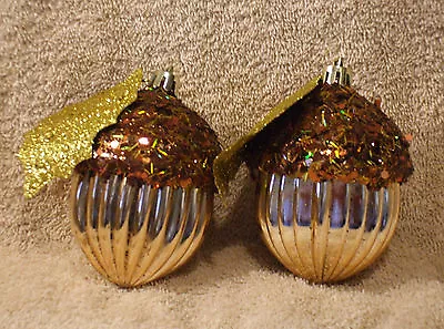 2 Pc Large Shatter Proof Gold & Brown Acorn Christmas Ornaments - NEW • $9.99