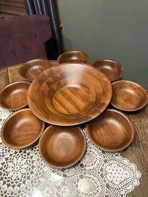 Vintage Burl Walnut 13 3/4  Wooden Salad Bowl & 8 Bowls Billings Missouri • $68