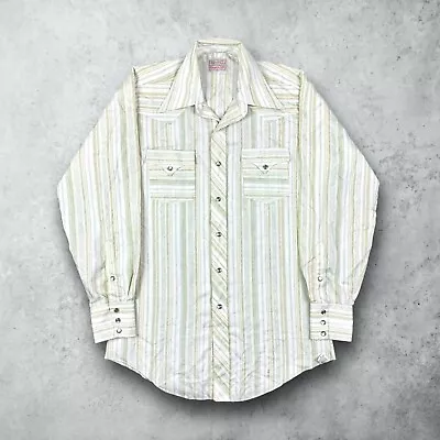 Vintage H Bar C Striped Pearl Snap Western Rockabilly Rodeo Shirt 15 1/2 USA • $49.99