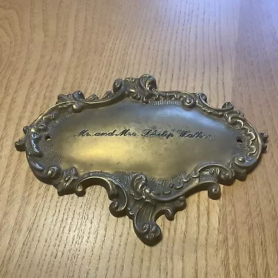 Brass Door Plaque Mr And Mrs Philip Walker • £10