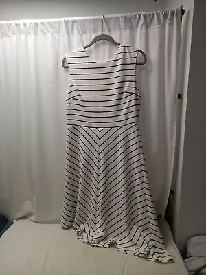 ❤️ Marks And Spencer Ivory Striped Midi Dress Lined Size 14 Vgc • £4.99