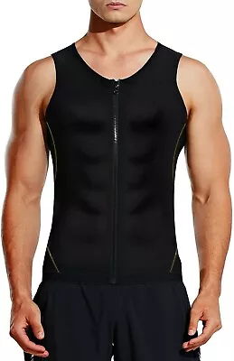 Men's Sauna Sweat Zipper Vest Workout Tops Slimming Waist Trainer WeightLoss S/M • £14.08