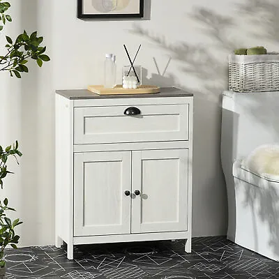£59.99 • Buy Bathroom Floor Standing Cabinet Storage Organizer W/ Drawer Double Door, White