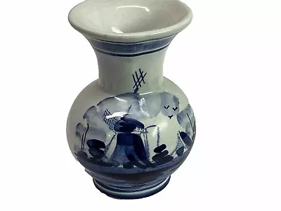 Vtg Delft Blue 4  Porcelain Vase HandPainted Windmill Scene #299 No Chips Cracks • $4.99