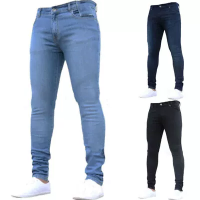 Mens Skinny Jeans Super Stretch Full Trousers Plain Casual Slim Fit Denim Pants • $33.17