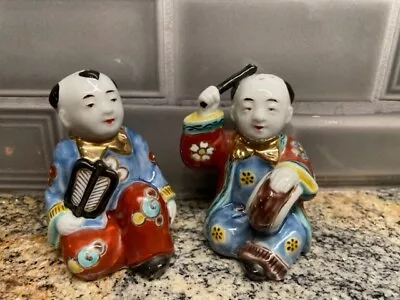 Rare Satsuma Figural Musician Men Salt & Pepper Shaker Kutani Marked Japan Ex! • $115