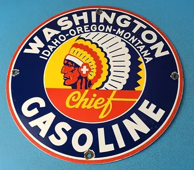 Vintage Washington Gasoline Porcelain Gas Oil Pump Plate Indian Usa Service Sign • $312.99