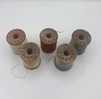 Antique Vintage *Lot Of (5) *SEW WITH SILK *Belding Corticelli *Wood Spool *Sz A • $14.99