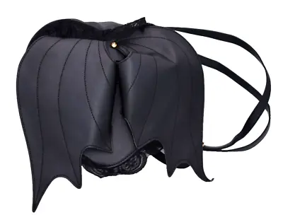 AZA Bat Wings Black Mini Backpack Purse Lace Whimsy Goth Bag Witchy Halloween • $15.29