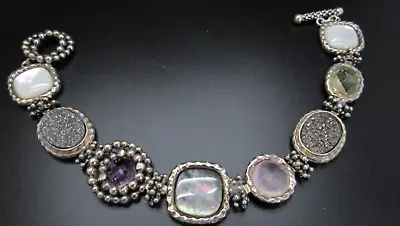 Michael Dawkins Sterling Silver AMETHYST ROSE LIMONE & DRUSY QUARTZ BRACELET • $101.99