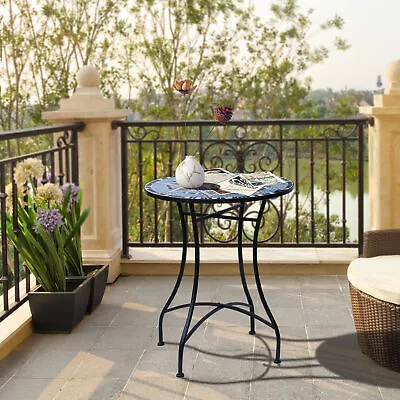 Mosaic Round Garden Table Patio Bistro Coffee Side Table With 60cm Ceramic Top • £62.99