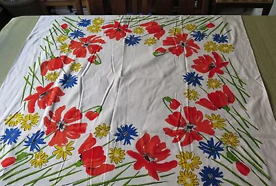 Vintage VERA Neumann Floral Border Print Tablecloth All Cotton 52 Inch Square • $34.99