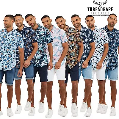 Mens Threadbare Short Sleeve Cotton Hawaiian Shirts Button Summer Party Beach • £16.99