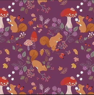  Squirreled Away  Squirrel Mushroom Nature Fabric 100% Cotton 1 Yd*BTY•FastShi • $12.99