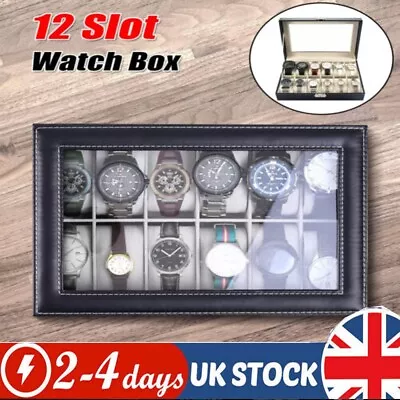 Mens 6/12 Grids Leather Watch Display Case Jewelry Collection Storage Holder Box • £11.98