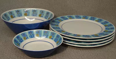 Mikasa Fine China Eclipse 5781-B Blue Floral Panels Dinner Plates & Bowls Lot • $99.95