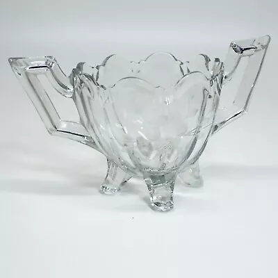 Vintage Clear Cut Glass Footed Sugar Bowl W/Handles Floral Chippendale Style Z16 • $10