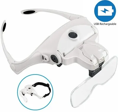 2 LED Headband Headset Head Lamp Light Jeweler Magnifier Magnifying Glass Loupe • $15.98