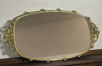 Vintage Gold Ormolu Mirror/ Vanity Tray By Matson Daisy Pattern 357 Circa 1930 • $80