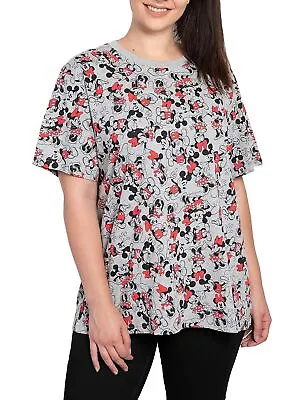 Mickey And Minnie Mouse Short Sleeve T-Shirt Gray Disney Womens Plus Size • $19.99
