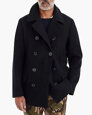 JCREW Pea Coat Jacket Military Navy Blue Black Double Breasted Wool Warm 2XL XXL • $138.60