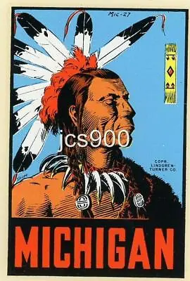 Vintage Michigan Native American State Souvenir Travel Water Decal Artist Signed • $17.99