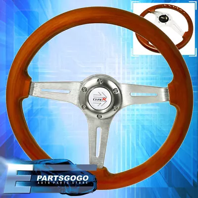 6-Bolt 345mm Light Wood Chrome Center Deep Dish Steering Wheel Type-R Button • $64.99