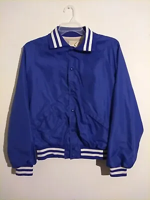 Vintage King Louie Plain Blue Sateen Baseball Jacket Size L Large • $29.99