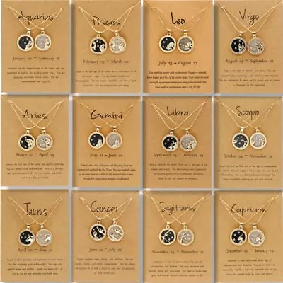 2Pcs 12 Zodiac Sign Constellations Star Day & Night Pendant Necklace Women Gift • $1.28