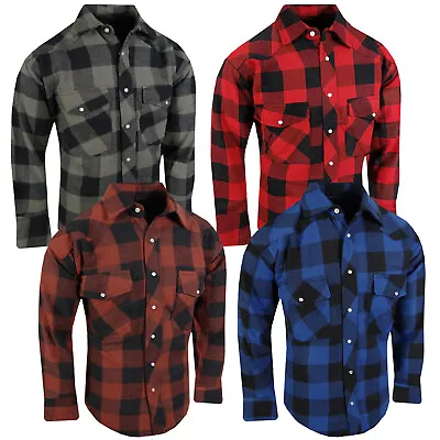 Heavy Plaid Flannel Shirt Rugged Western Mens Workwear Snap Up Pockets BIG FIT! • $22.95