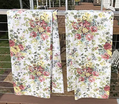 Laura Ashley Pair Curtains 40x84 Wild Cabbage Rose Faded Cutter Crafts Sewing • $34.99