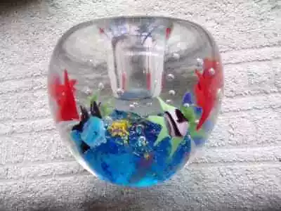 MURANO Multi FISH In SEA Art Glass SCULPTURE CANDLESTICK PAPERWEIGHT • $29