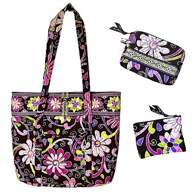 Vera Bradley Large Tote Shoulder Bag Purple Punch W/ Small Pouch & Makeup Bag • $25