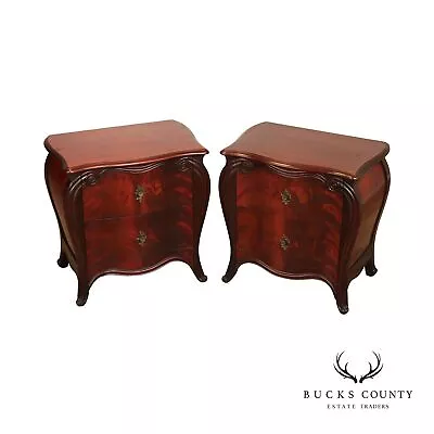 1940's French Style Pair Of Mahogany Bombe Chest Nightstands • $1195