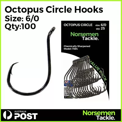 #6/0 Octopus Circle Hooks Fishing Hooks Chemically Sharpened Norsemen Tackle • $13.90
