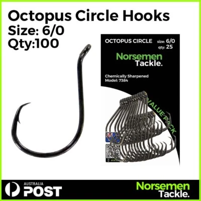 #6/0 Octopus Circle Hooks Fishing Hooks Chemically Sharpened Norsemen Tackle • $16.90