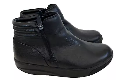 MBT Jambo Rocker Ankle Boot Size 8 8.5 Black Napa Leather Side Zip Excellent • $125