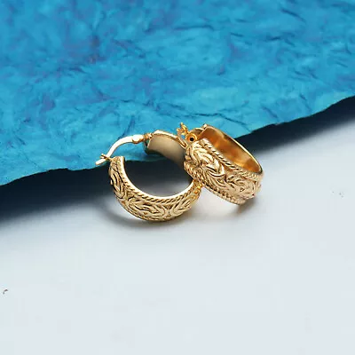 925 Sterling Silver Jewelry Yellow Gold Byzantine Thick Hoop Earrings For Women • $28.99