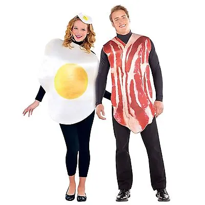 2x Adults Mens Womens Breakfast Buddies Bacon And Egg Couple Fancy Dress Costume • £22.14