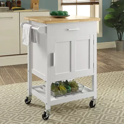  Kitchen Trolley Island 1 Drawer 1 Door Storage Serving Rolling Cart White • $193.99