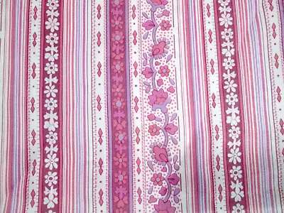 Vintage 70s 80s Silky Polyester Fabric Pink Purple Floral Stripe Bemrose Braid • $12.94