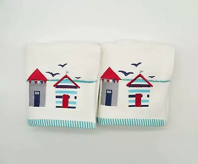 Lex's Linens Pack Of 2 Beach Hut Hand Towels • £22.99