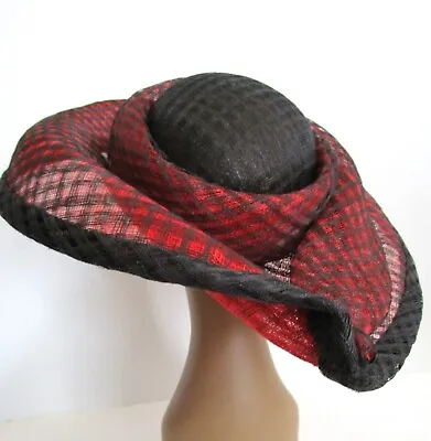 Asymmetrical Marzi Italy Red Natural Sinamay Straw Sheer Hat Wide Brim Church We • $175