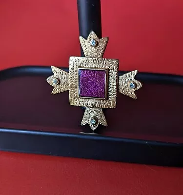 Vintage PISCES Gold Tone MALTESE CROSS Purple Enamel RHINESTONE Pin BROOCH  • $18